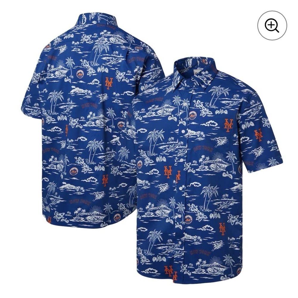 Reyn Spooner New York Mets Shirt Mens XL Blue Hawaiian AOP MLB Button Up Floral